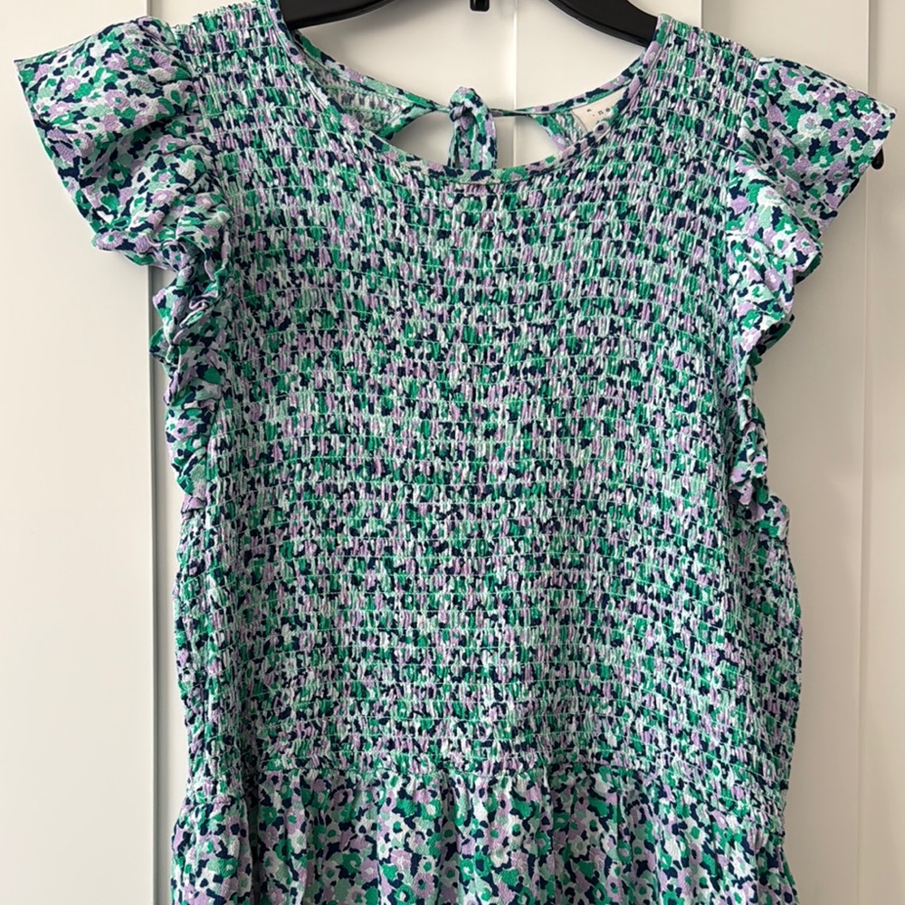 A New Day Floral Green and Purple Midi Dress with Pockets